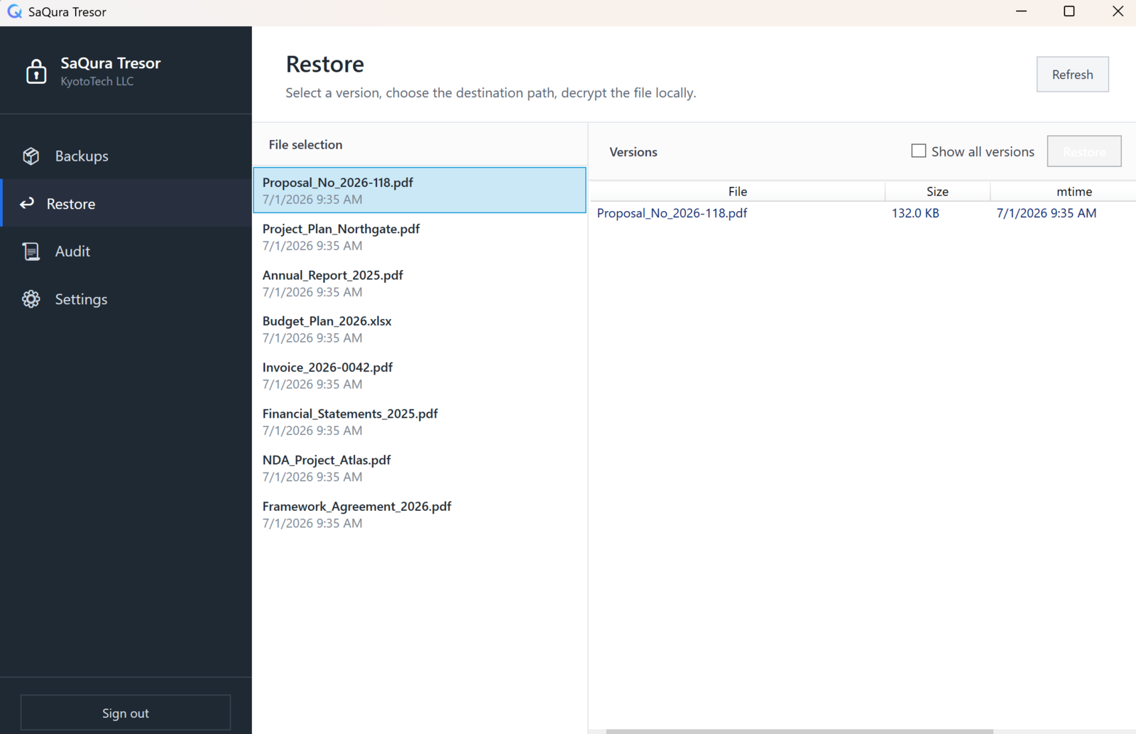 Restore — with full version history