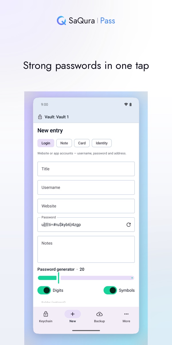 New entry with the password generator
